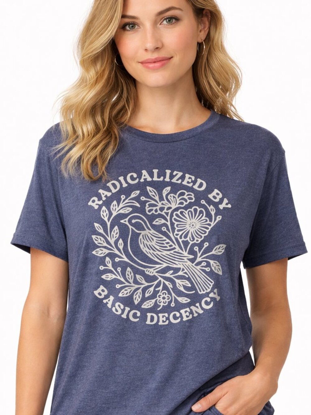 Radicalized by Basic Decency T-Shirt Blue Size Medium NWOT